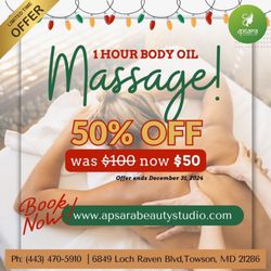 Apsara Threading & Beauty Studio - ‍ Holiday Special Alert! ‍
Don't let the winter blues take away your relaxation! Enjoy 50% OFF on Oil Body Massage and stay cozy.