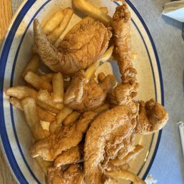Chicken tenders galore, and some okay fries. Chicken tenders galore, and some okay fries.