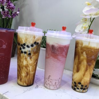 Feng Cha Teahouse - creme brulee dirty boba, strawberry overload, and strawberry breeze - Bubble Tea Near Me - Costa Mesa, California Feng Cha Teahouse - creme brulee dirty boba, strawberry overload, and strawberry breeze - Bubble Tea Near Me - Costa Mesa, California