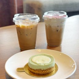 Chailo Latte, Roses & Cream Latte, and Matcha Cheesecake