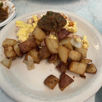Sugar Plum Coffee  Shop - One half of the diced ham and eggs.  don't forget a side of legit salsa - Coffee & Tea Near Me - Concord, California