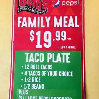 El Famous Beto's - Family Deal poster. Go take your family out to Beto's! - Mexican Near Me - Ogden, Utah El Famous Beto's - Family Deal poster. Go take your family out to Beto's! - Mexican Near Me - Ogden, Utah