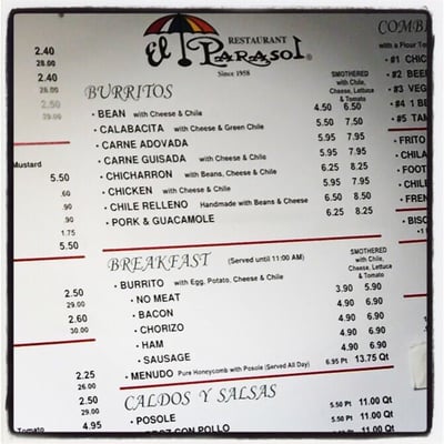 Menu photo 7 El Parasol Santa Fe, NM