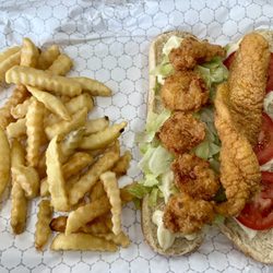 Green's Cafe - Fish & Shrimp Po-Boy and Fries