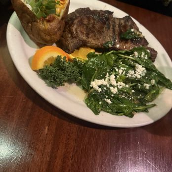 Maderas Steak & Ribs - Rib eye spinach and loaded baked potato - Barbeque Near Me - Los Alamitos, California Maderas Steak & Ribs - Rib eye spinach and loaded baked potato - Barbeque Near Me - Los Alamitos, California