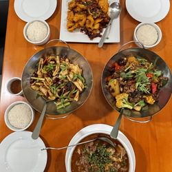 Spicy chef - Fried fish fillet, Specialty Spicy Stir Fried Lamb with Vegetables, Specialty Stir Fried Beef with Vegetables, Beef Peppercorn Stew