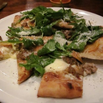 Nopa - flatbread of spicy fennel sausage, fuyu persimmons, crescenza, and arugula pesto - New American Near Me - San Francisco, California Nopa - flatbread of spicy fennel sausage, fuyu persimmons, crescenza, and arugula pesto - New American Near Me - San Francisco, California