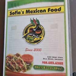 Sofia's Mexican Food - Menu