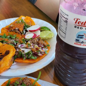 Teddy's Red Tacos - Tostadas, consome,Jamaica and 3 tacos de birria - Tacos Near Me - Whittier, California