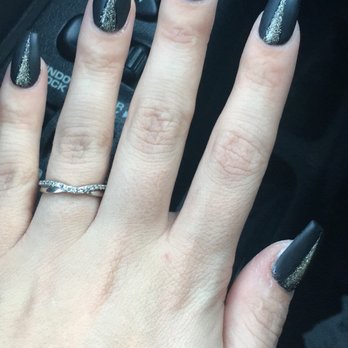 Cascade Nails - Matt black nails with gold tree. We're going for classy and different this year. - Nail Salons Near Me - Renton, Washington Cascade Nails - Matt black nails with gold tree. We're going for classy and different this year. - Nail Salons Near Me - Renton, Washington