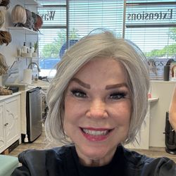 I'm liking this short gray wig! at Wildflower Wigs Of Rockwall Wigs ~ Toppers Alternative Hair Pieces 469-951-5709 www.wildflowerwigs.com