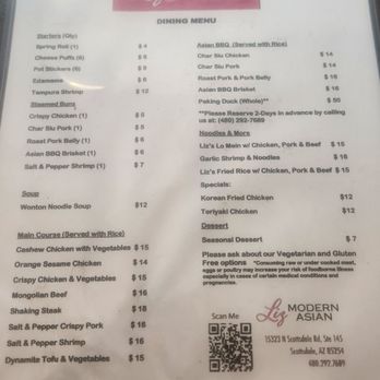 Liz Modern Asian - Menu - Chinese Near Me - Scottsdale, Arizona
