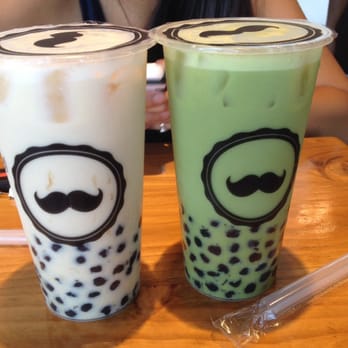 Mr Tea Cafe - Roasted oolong milk tea and milk green tea with match on right. Delicious and clean tasting - Bubble Tea Near Me - Honolulu, Hawaii