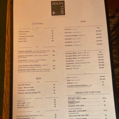 Menu photo 2 Main And Mill Kitchen And Bar Scotia, CA Menu photo 2 Main And Mill Kitchen And Bar Scotia, CA