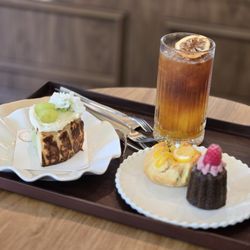 Jasmine Basque cheesecake  Lemon scone Matcha raspberry canele Yuzu tonic