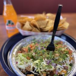 Taco Burrito - BOWL with side of CHIPS AND SALSA and Jarritos