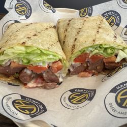 Hampton Gyro - Greek sausage wrap, as requested. No GF pita.