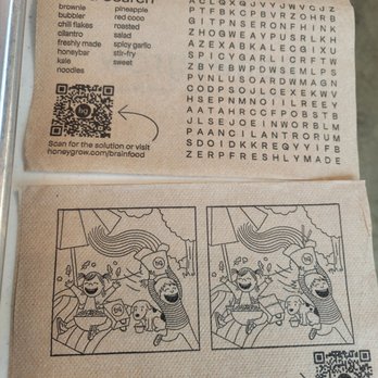 honeygrow - Their napkins have games on them, which I thought was so cute!! - Salad Near Me - Canton, Ohio