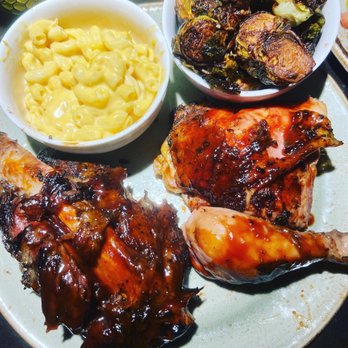 Bobby Q - Biltmore - Two meat plate with beef ribs, chicken, brussel sprouts, and mac! Sooo good! - Barbeque Near Me - Phoenix, Arizona Bobby Q - Biltmore - Two meat plate with beef ribs, chicken, brussel sprouts, and mac! Sooo good! - Barbeque Near Me - Phoenix, Arizona