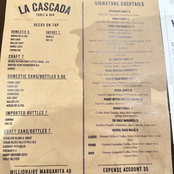La Cascada Table & Bar - Drinks menu - American Near Me - Boerne, Texas La Cascada Table & Bar - Drinks menu - American Near Me - Boerne, Texas
