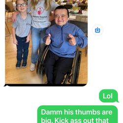 Shirley Ryan AbilityLab - Alec from Shriners hospital and two respiratory therapists making fun of him via text.