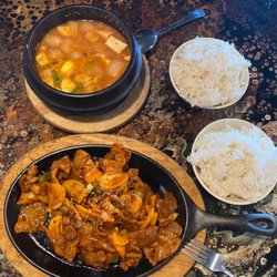 Top - Korean Stew, Bottom - Spicy marinated pork