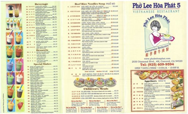 Menu photo 4 Pho Lee Hoa Phat 5 Concord, CA