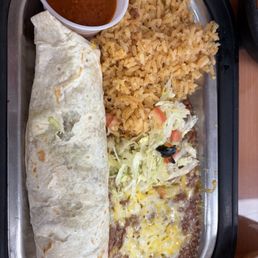 Carnitas burrito from the " lighter fare" menu.
