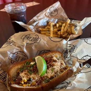 The Compound by Dirt Dog - Elote dog, garlic fries, and coke - Hot Dogs Near Me - Commerce, California The Compound by Dirt Dog - Elote dog, garlic fries, and coke - Hot Dogs Near Me - Commerce, California