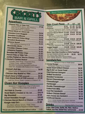 Menu photo 1 Cricket's Bar & Grill Newburgh, IN