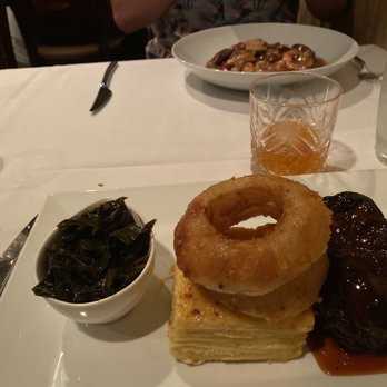 Frog Hollow Tavern - Braised pork, Mac and cheese "lasagna" and collards. - Wine Bars Near Me - Augusta, Georgia Frog Hollow Tavern - Braised pork, Mac and cheese "lasagna" and collards. - Wine Bars Near Me - Augusta, Georgia