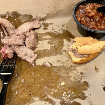 Mission BBQ - Chunks of fat that came out of my brisket sandwich to the left. A bite left of my sandwich and the baked beans that I didn't finish. - Barbeque Near Me - Henderson, Nevada Mission BBQ - Chunks of fat that came out of my brisket sandwich to the left. A bite left of my sandwich and the baked beans that I didn't finish. - Barbeque Near Me - Henderson, Nevada