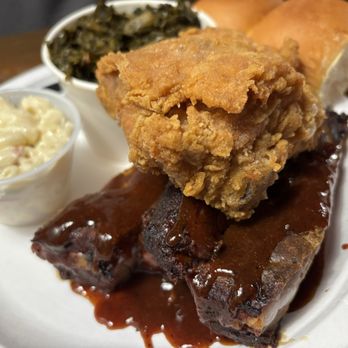 Chicken N More - Chicken and Rib Combo with collard greens and macaroni salad - Southern Near Me - Spokane, Washington