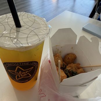 Star Tea - Mango green tea with popcorn chicken - Bubble Tea Near Me - Gilroy, California Star Tea - Mango green tea with popcorn chicken - Bubble Tea Near Me - Gilroy, California