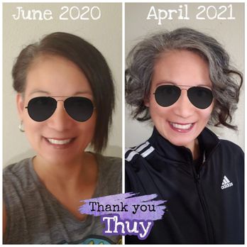 Sunshine Hair - My 1-year GRAY HAIR Transition! Excuse my shades...LOL! - Hair Salons Near Me - Lynnwood, Washington