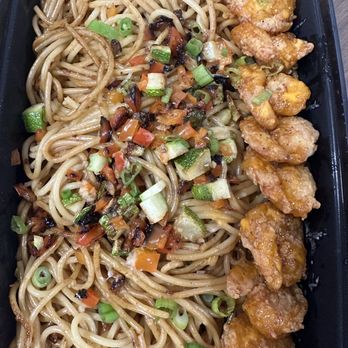 MattChews - Garlic fried noodles with banging fried shrimp - Sandwiches Near Me - Atlanta, Georgia
