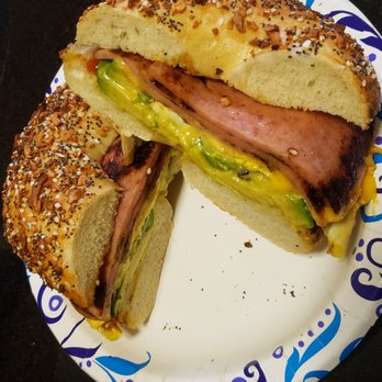Java Joe's Bagels - Taylor Ham, Egg, & Cheese with Sliced Avocado on an Everything Bagel!! YUMMMMMMERS !! - Bagels Near Me - Succasunna, New Jersey