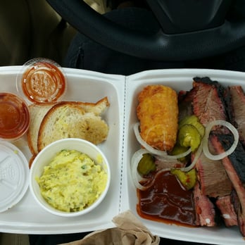 Ray's Real Pit BBQ Shack - #1 combo with potato salad and fried corn on the cob. - Barbeque Near Me - Houston, Texas Ray's Real Pit BBQ Shack - #1 combo with potato salad and fried corn on the cob. - Barbeque Near Me - Houston, Texas