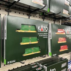 Lombard Hobbies - Same thing but just N scale Kato Double stack car sets. The far right is passenger trains starter sets from KATO USA.