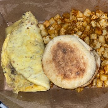 Dime Store - Sausage Egg & Cheese omelette with Side of home potatoes and an English muffin - Breakfast & Brunch Near Me - Detroit, Michigan
