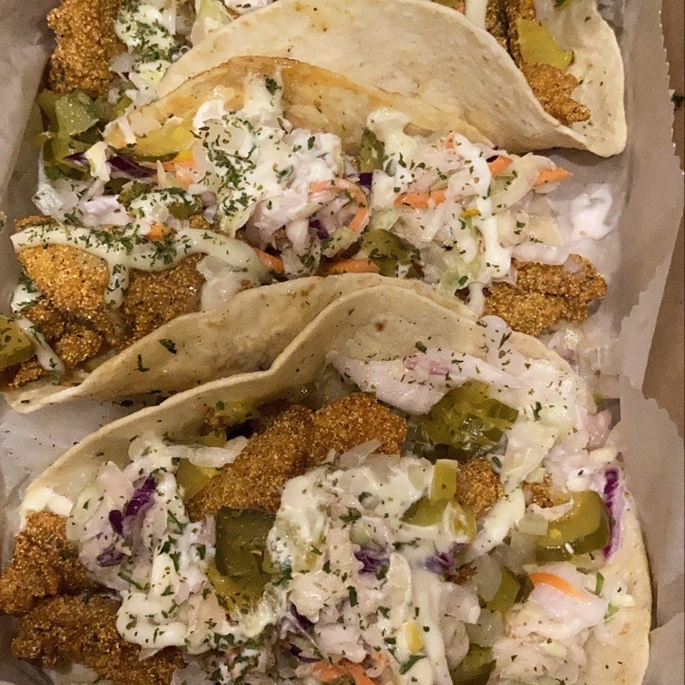 Cathy's Kitchen - three fish tacos in a box - Seafood Near Me - Ferguson, Missouri Cathy's Kitchen - three fish tacos in a box - Seafood Near Me - Ferguson, Missouri