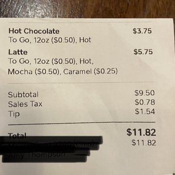 Silver Grizzly Espresso - My receipt showing how they even charged extra for to go cups. - Coffee & Tea Near Me - Longview, Texas