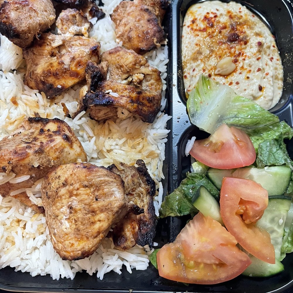 The Hummus Factory - Chicken Kebab Plate - Mediterranean Near Me - Downey, California The Hummus Factory - Chicken Kebab Plate - Mediterranean Near Me - Downey, California