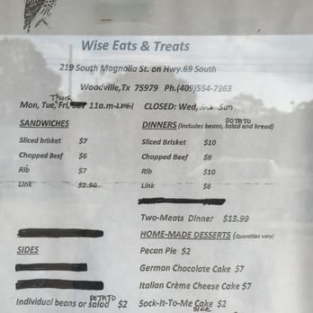 Wise Eats And Treats - The menu. As you can see, nothing fancy. - Food Trucks Near Me - Woodville, Texas Wise Eats And Treats - The menu. As you can see, nothing fancy. - Food Trucks Near Me - Woodville, Texas