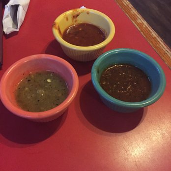 Salsa Brava - Top is house, bottom left is pineapple habanero, next to tomatoe chipotle. - Mexican Near Me - Flagstaff, Arizona Salsa Brava - Top is house, bottom left is pineapple habanero, next to tomatoe chipotle. - Mexican Near Me - Flagstaff, Arizona