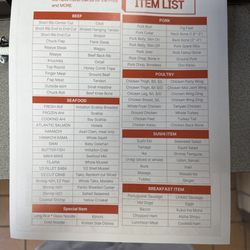 Aala Meat Market - Option list for meat.