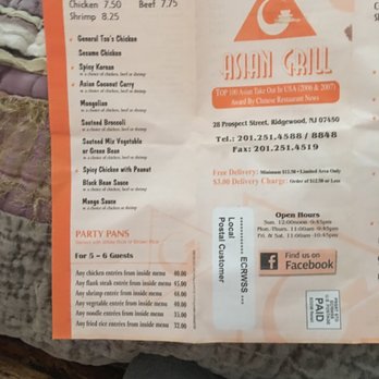 Asian Grill - Menu-- could never find one online. Hope this helps! - Chinese Near Me - Ridgewood, New Jersey