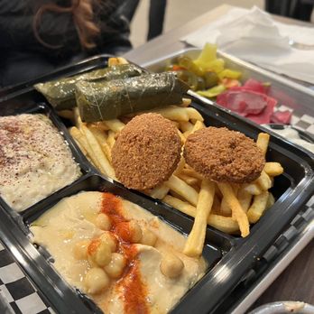 Zaman Mediterranean Fresh - Vegetarian platter: Falafel, hummus, baba ganoush, dolma, and double fries and pita, - Mediterranean Near Me - Denver, Colorado Zaman Mediterranean Fresh - Vegetarian platter: Falafel, hummus, baba ganoush, dolma, and double fries and pita, - Mediterranean Near Me - Denver, Colorado