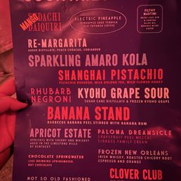 Cocktail menu Cocktail menu