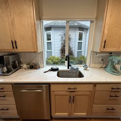 Gallery Kitchen, Natural Finish on Maple, Quartz Countertop, Stainless Appliances/Sink with Matte Black Hardware The Cabs/CT are Dave's